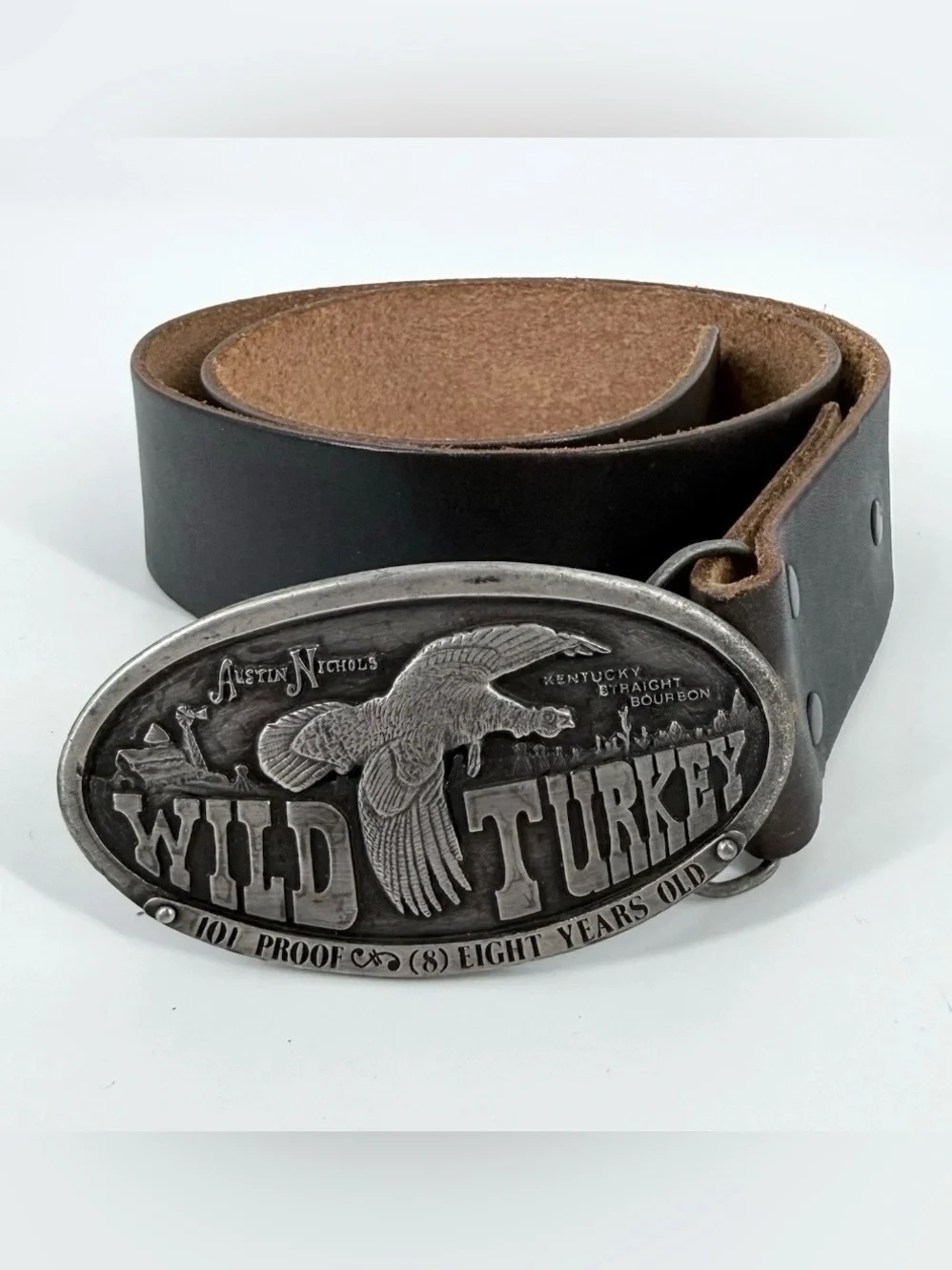 VTG Austin Nichols Wild Turkey Kentucky Bourbon Belt Brown Leather Mens 32-36